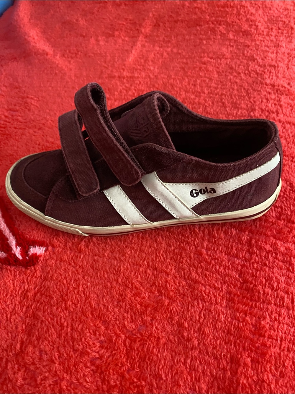Gola Burgundy Kids Velcro Sneaker with White Stripe